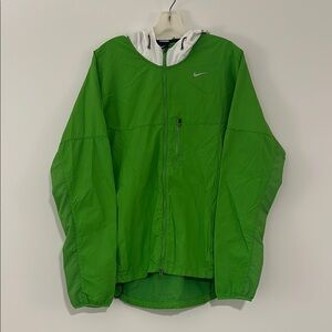Nike Running Windbreaker Jacket Lime Green Lightweight Hooded Zip Up Large